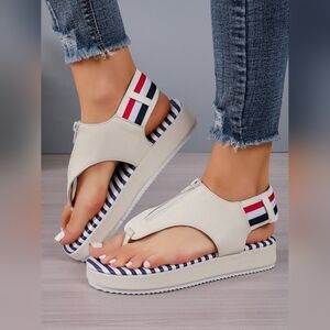 Stylish Cream and Red Platform Sandals
